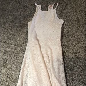 Creme-Colored Lace Detailed Skater Dress